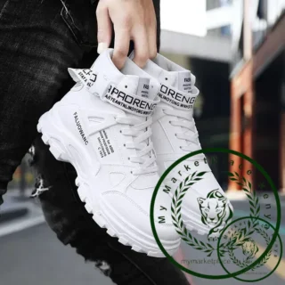 High Top Men Boots Pu Leather Sneakers White Ankle Boots for Men Trendy Buckle Decoration Sports Shoes 2024 New Man Board Shoes