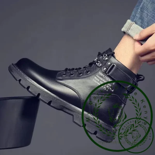Winter Men's High Top Boots Trendy Black Motorcycle Boots Outdoor Warm Platform Boots Men Lace-up Leather Boots Bota Masculina - Image 4