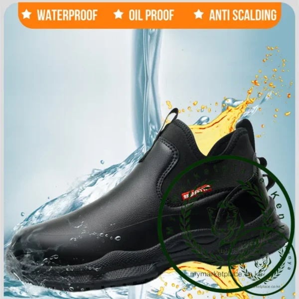 anti-skid kitchen work shoes non slip work waterproof boots lightweight Safety shoes for men chef work shoes leather sneakers - Image 3