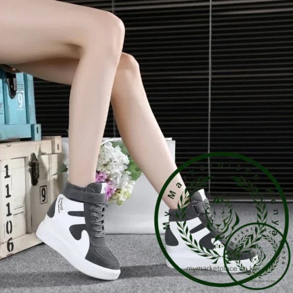 Red Sneakers Women 2024 New High Top Platform Casual Wedges Autumn Winter Female Black Internal Increase Vulcanize Shoes Lace-up - Image 4
