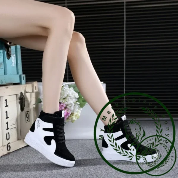 Red Sneakers Women 2024 New High Top Platform Casual Wedges Autumn Winter Female Black Internal Increase Vulcanize Shoes Lace-up - Image 3