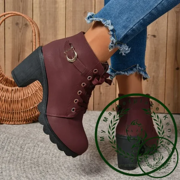 2024Women High Heel Ankle Boots Autumn Winter Booties Woman Fashion New Lady Shoes Brown Black Short Boot Female - Image 5