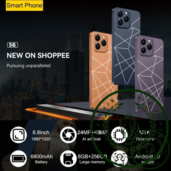 Global Version I16 Pro Max Smartphone Android,6.8'',12GB RAM 512GB ROM,Dual SIM,Mobile phones,Google Play Store,24+48MP,6800mAh - Image 2