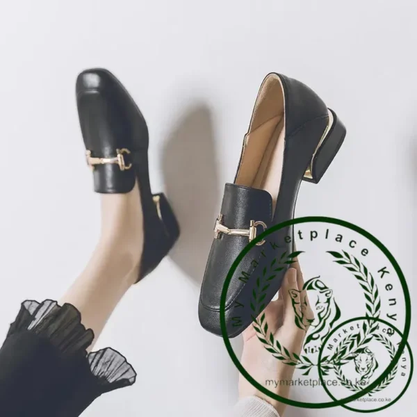 Women Metal Decoration Shoes Spring Autumn Square Toe Mum Shoe British Style Shallow Mouth Solid Colour Work Large Size Loafers - Image 2