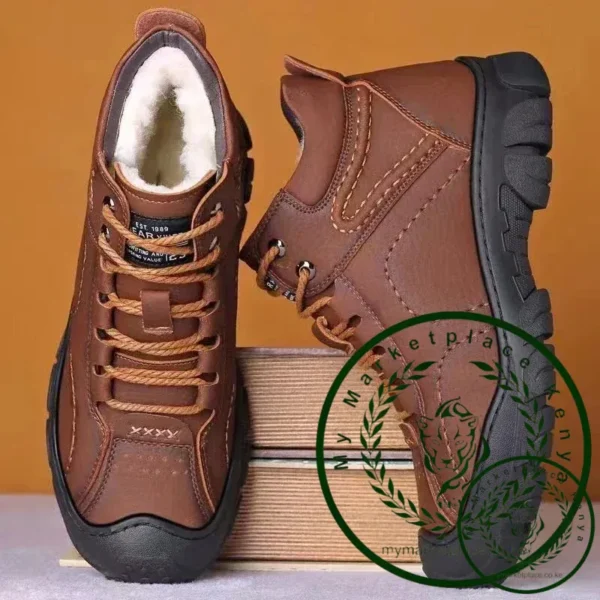 Snow Boots Winter Cotton Man Ankle Boots Non-slip Men Work Shoes Quality Lace Up Waterproof Leather Male Boots Bota Masculina