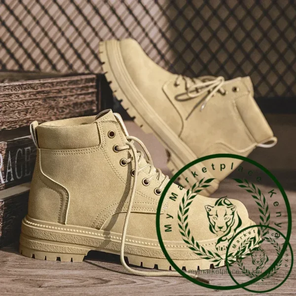 Men's Vintage Suede Ankle Boots Autumn Combat Boots Fashion Lace Up Winter Outdoor Warm Leisure Shoes Lace Up Botas