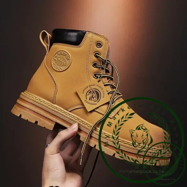 Retro Casual High Top Boots for Men Winter Chunky Rhubarb Boots Men's Motorcycle Ankle Boots Lace-Up Work Footwear Botas Hombre - Image 2