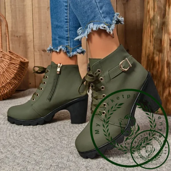 2024Women High Heel Ankle Boots Autumn Winter Booties Woman Fashion New Lady Shoes Brown Black Short Boot Female - Image 4