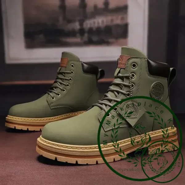 Retro Casual High Top Boots for Men Winter Chunky Rhubarb Boots Men's Motorcycle Ankle Boots Lace-Up Work Footwear Botas Hombre - Image 4