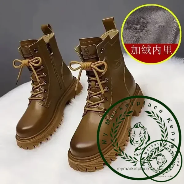 2024 Autumn/Winter New Round Head Short Tubed Youth Street Knight Boots Lace up Short Boots Flat Bottom Women's Shoes Boots - Image 6