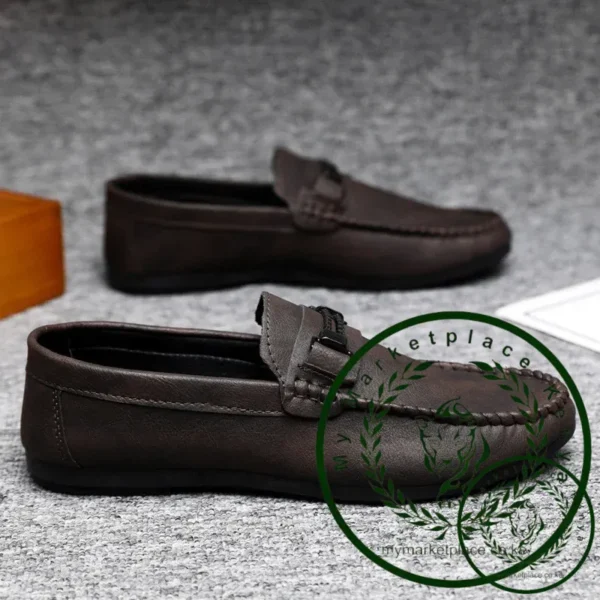 Men's Formal Summer Soft Sole Business Work Shoes Waterproof Lightweight Genuine Leather Men's Loafers Men's Flat Breathable - Image 2