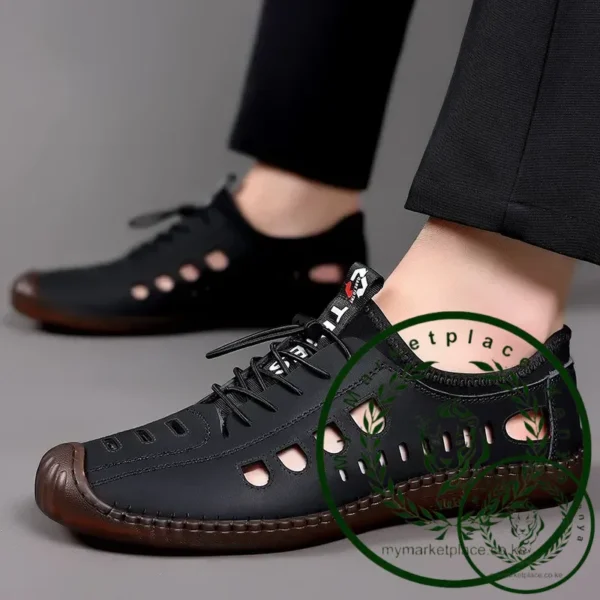 2024 Summer Men Sandal Hollow Casual Sneakers Male Outdoor Non-slip Beach Sandals Slip-On Casual Shoes for Man Soft Flat Shoes - Image 4