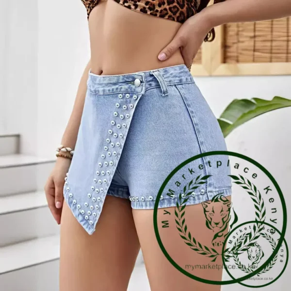 Shorts Sexy Slim Women Jeans Rivet Washed Vintage Denim Button Fly 2025 High Waist Spliced Pockets Solid Skinny Streetwear - Image 2