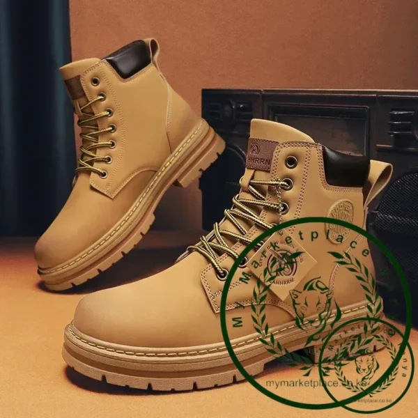 Retro Casual High Top Boots for Men Winter Chunky Rhubarb Boots Men's Motorcycle Ankle Boots Lace-Up Work Footwear Botas Hombre