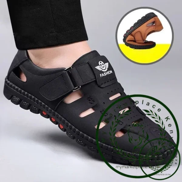 Men's Summer Sandals Comfortable Outdoor Breathable Casual Shoes 2023 Summer Beach Shoes Flat Business Genuine Leather Sandals - Image 3