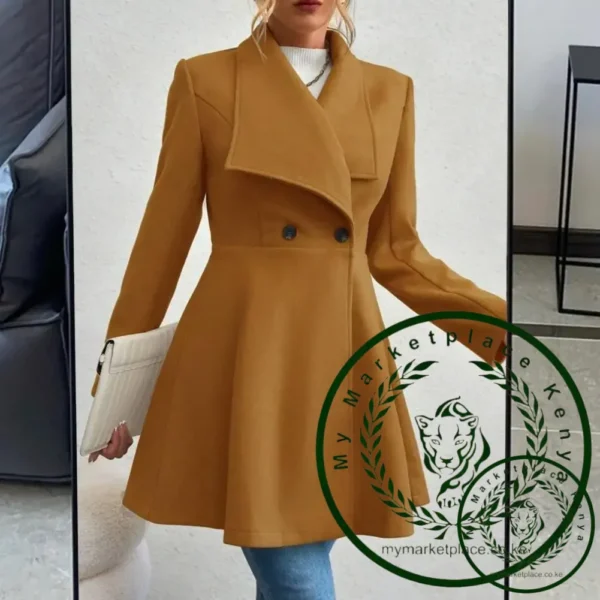 Lapel Collar Coat Women Overcoat Jacket Stylish Windproof Overcoat Jacket with Lapel Collar for Spring Autumn Female Outerwear - Image 3
