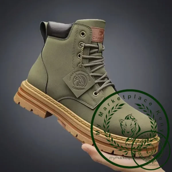 Retro Casual High Top Boots for Men Winter Chunky Rhubarb Boots Men's Motorcycle Ankle Boots Lace-Up Work Footwear Botas Hombre - Image 3