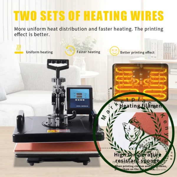 Cheap 30*38CM 8 in 1 Combo Heat press Machine Sublimation Printer 2D Heat Transfer Machine for Cap Mug Plate Tshirts CE Approved - Image 3