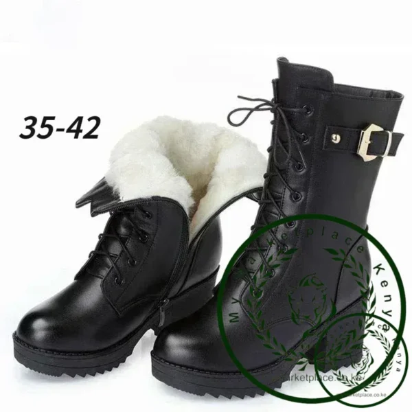 2025 Winter Leather Women Winter Boots Thick Wool Warm Women High-heeled Genuine Boot High-quality Female Snow Boots Women Shoes