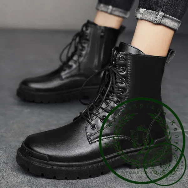 2025 Men's British-Style Chelsea Combat Boots Mid-Calf Leather Work Shoes Side Zipper Wide Fit Non-Slip Comfort Footwear for Men - Image 2