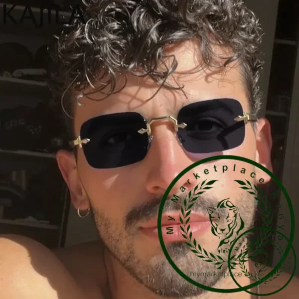 Small Frame Rectangle Rimless Punk Sunglasses Men 2025 Luxury Brand Vintage Metal Sun Glasses For Male Classic Shades UV400 - Image 6