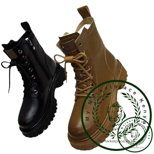 2024 Autumn/Winter New Round Head Short Tubed Youth Street Knight Boots Lace up Short Boots Flat Bottom Women's Shoes Boots - Image 4