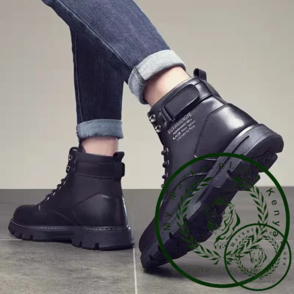 Winter Men's High Top Boots Trendy Black Motorcycle Boots Outdoor Warm Platform Boots Men Lace-up Leather Boots Bota Masculina - Image 5