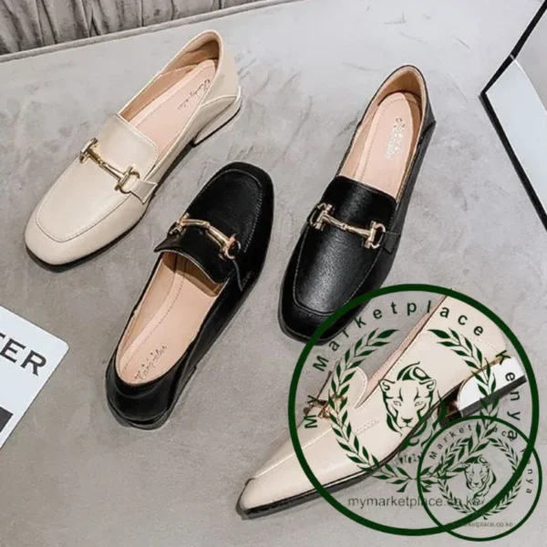 Women Metal Decoration Shoes Spring Autumn Square Toe Mum Shoe British Style Shallow Mouth Solid Colour Work Large Size Loafers - Image 6