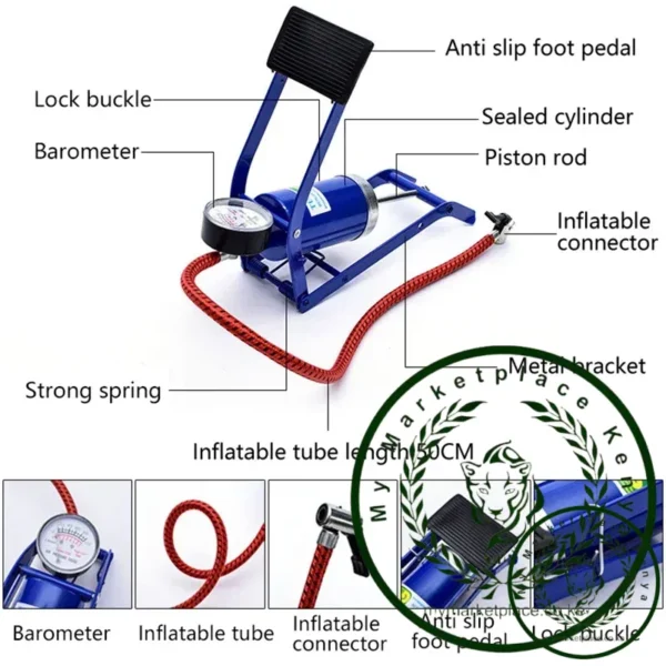 Bicycle Air Pump With Pressure Gauge Portable Foot-operated Road Mountain Bike Air Pump Valve For Motorcycle Electric Bicycle - Image 5