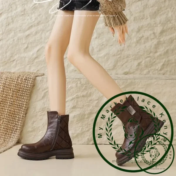Autumn Winter New Women's Ankle Boots High Quality Wool Warm Platform Leather Boots British Chelsea High Heels Ladies Snow Boot - Image 6