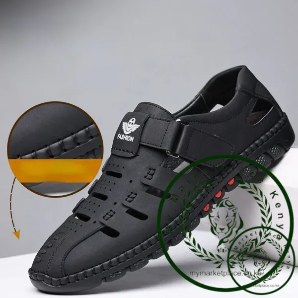 Men's Summer Sandals Comfortable Outdoor Breathable Casual Shoes 2023 Summer Beach Shoes Flat Business Genuine Leather Sandals - Image 4