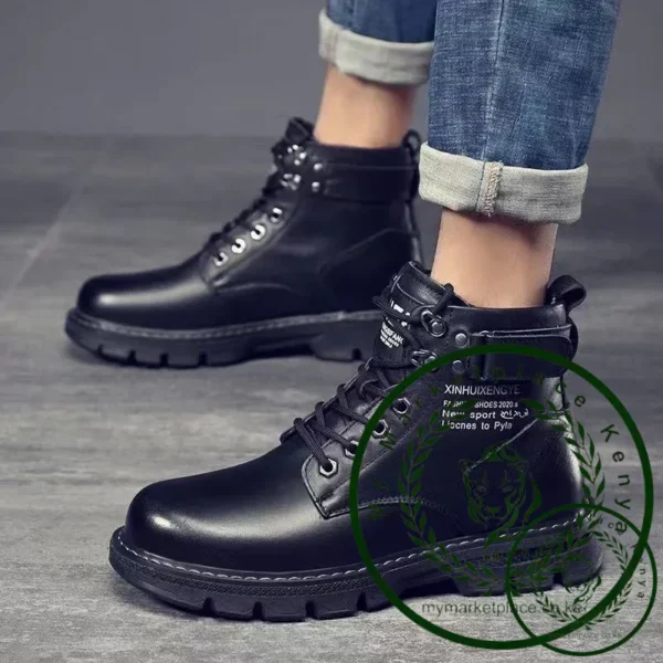 Winter Men's High Top Boots Trendy Black Motorcycle Boots Outdoor Warm Platform Boots Men Lace-up Leather Boots Bota Masculina - Image 3