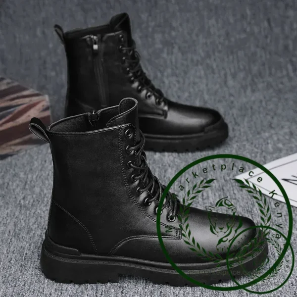 2025 Men's British-Style Chelsea Combat Boots Mid-Calf Leather Work Shoes Side Zipper Wide Fit Non-Slip Comfort Footwear for Men - Image 4