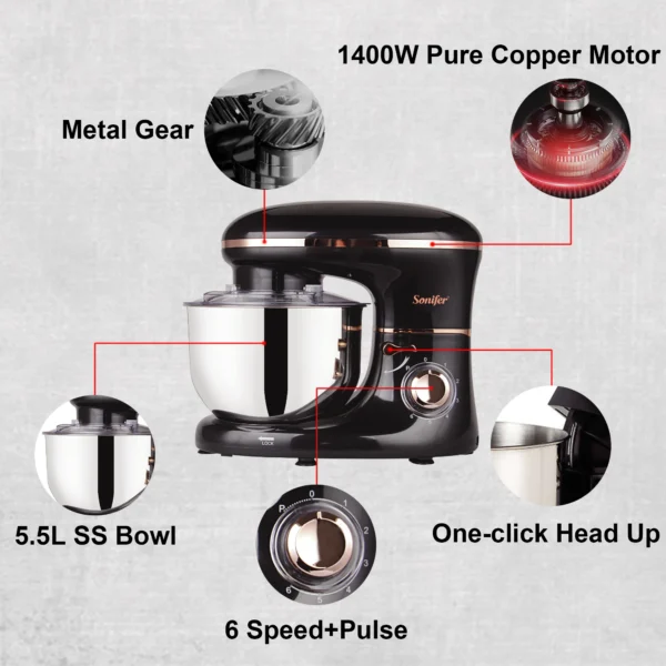 Stand Mixer Professional Kitchen Aid Food Blender Cream Whisk Cake Dough Mixers With Bowl Metal Gear Chef Machine Charm Sonifer - Image 4