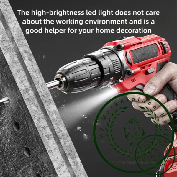 Powerful Electric Drill 2-in-1 Multifunctional Rechargeable Cordless Electric Screwdriver Dual Speed Impact Drill Power Tool Set - Image 6