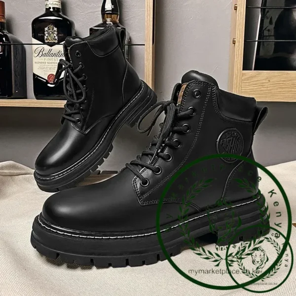 Retro Casual High Top Boots for Men Winter Chunky Rhubarb Boots Men's Motorcycle Ankle Boots Lace-Up Work Footwear Botas Hombre - Image 5