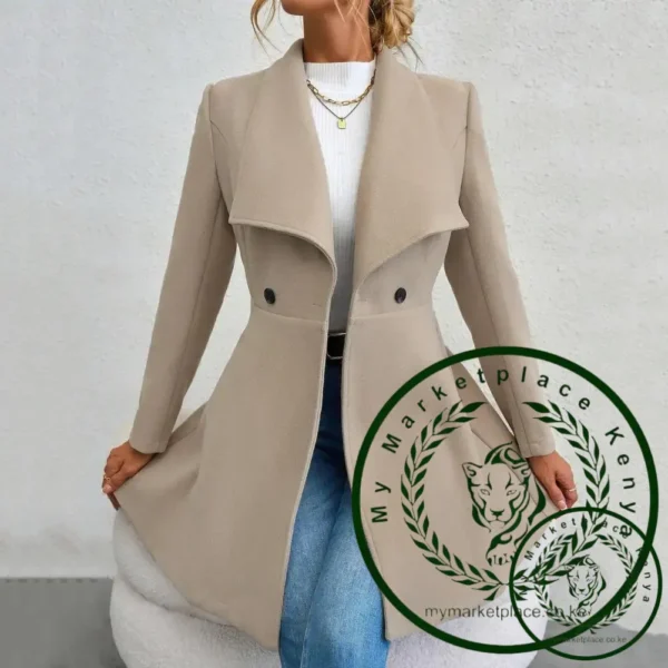 Lapel Collar Coat Women Overcoat Jacket Stylish Windproof Overcoat Jacket with Lapel Collar for Spring Autumn Female Outerwear - Image 4