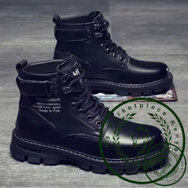 Winter Men's High Top Boots Trendy Black Motorcycle Boots Outdoor Warm Platform Boots Men Lace-up Leather Boots Bota Masculina - Image 2