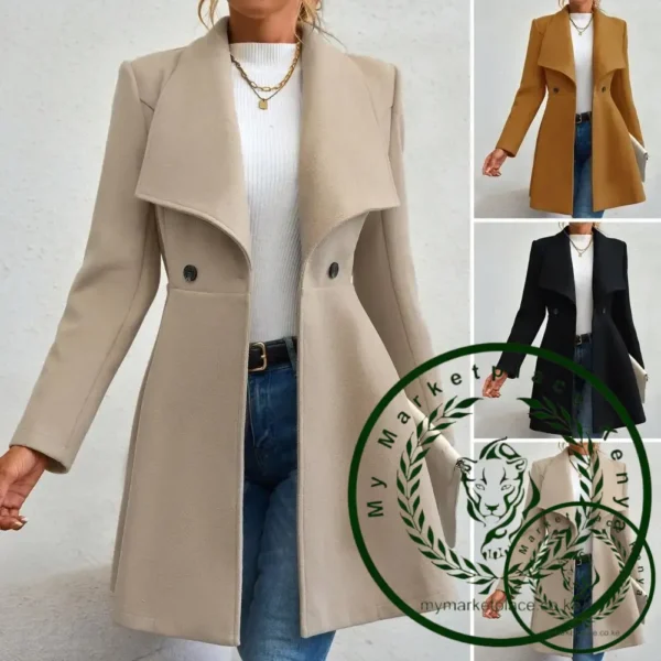 Lapel Collar Coat Women Overcoat Jacket Stylish Windproof Overcoat Jacket with Lapel Collar for Spring Autumn Female Outerwear