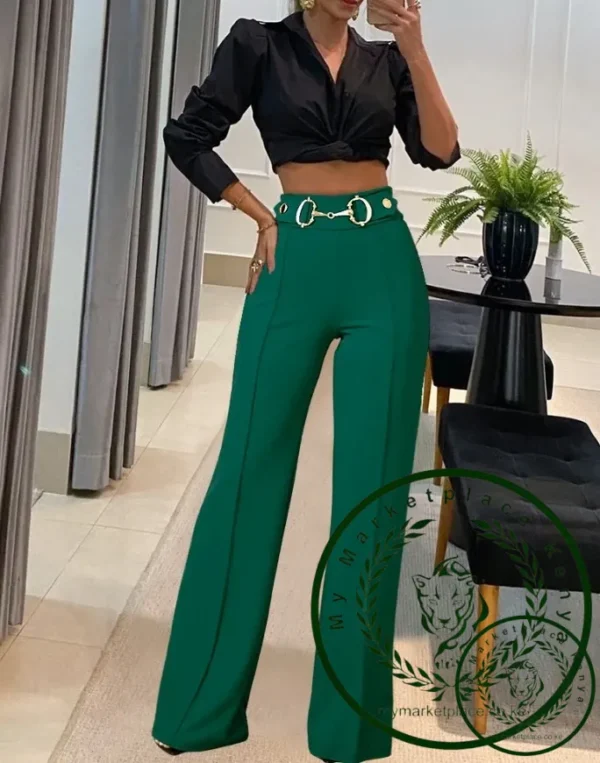 Women's fashionable and casual commuting straight leg pants 2024 autumn new button decoration high waist straight leg work pants
