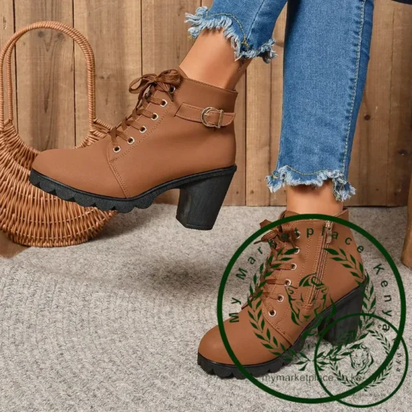 2024Women High Heel Ankle Boots Autumn Winter Booties Woman Fashion New Lady Shoes Brown Black Short Boot Female - Image 2