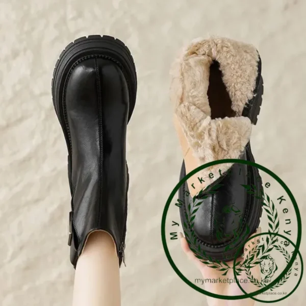Autumn Winter New Women's Ankle Boots High Quality Wool Warm Platform Leather Boots British Chelsea High Heels Ladies Snow Boot - Image 4