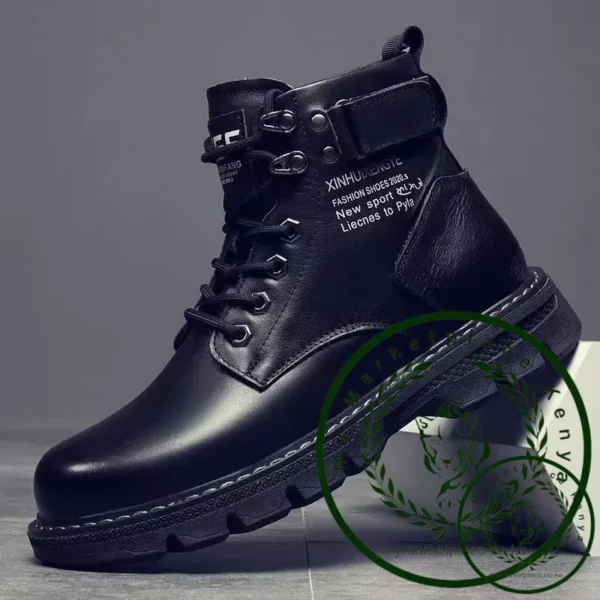 Winter Men's High Top Boots Trendy Black Motorcycle Boots Outdoor Warm Platform Boots Men Lace-up Leather Boots Bota Masculina