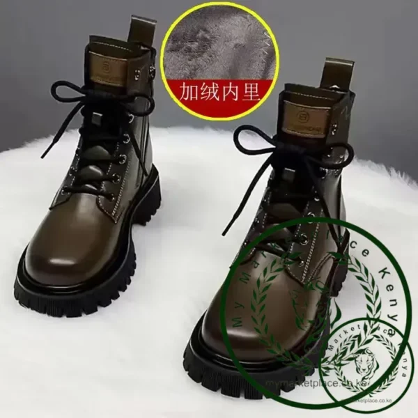 2024 Autumn/Winter New Round Head Short Tubed Youth Street Knight Boots Lace up Short Boots Flat Bottom Women's Shoes Boots - Image 5