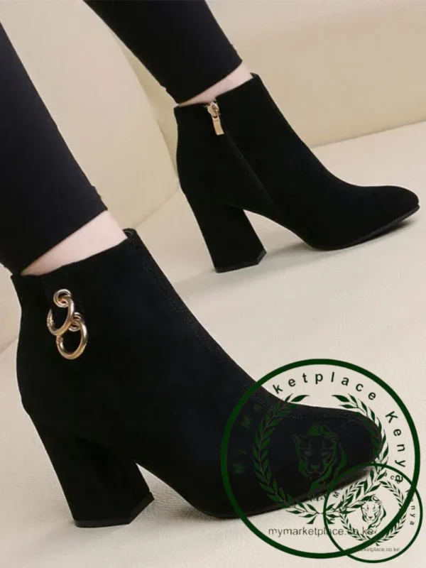 Retro Plush Warm Autumn Winter Women's Boot Vintage Block Heel Ankle Boots Zipper High Heels Women Shoes Big Sizes 43 - Image 5