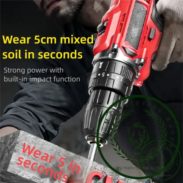 Powerful Electric Drill 2-in-1 Multifunctional Rechargeable Cordless Electric Screwdriver Dual Speed Impact Drill Power Tool Set - Image 3