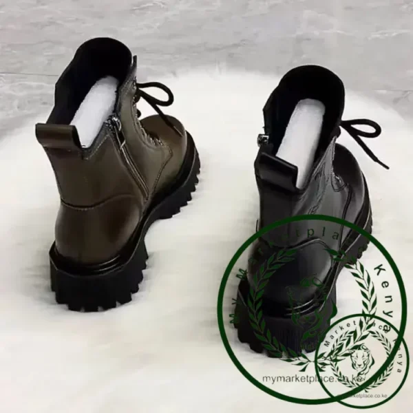 2024 Autumn/Winter New Round Head Short Tubed Youth Street Knight Boots Lace up Short Boots Flat Bottom Women's Shoes Boots - Image 2