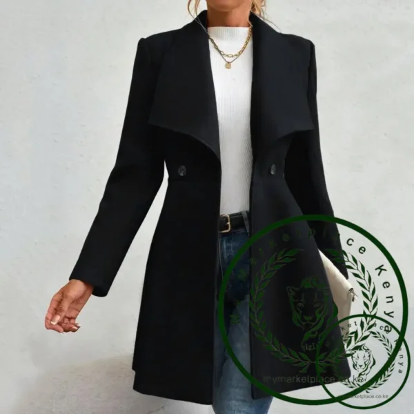 Lapel Collar Coat Women Overcoat Jacket Stylish Windproof Overcoat Jacket with Lapel Collar for Spring Autumn Female Outerwear - Image 2