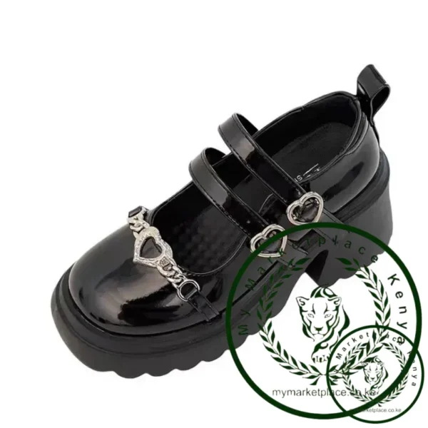 2024 Summer New Leather Shoes Women's Heart Button Lolita Shoes Lacquer Leather Metal Decorative Thick Heel Leather Shoes - Image 5