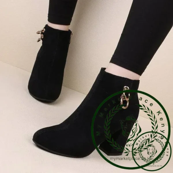 Retro Plush Warm Autumn Winter Women's Boot Vintage Block Heel Ankle Boots Zipper High Heels Women Shoes Big Sizes 43 - Image 2